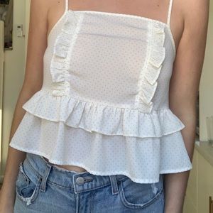 White and Yellow Polka Dot Ruffle Top